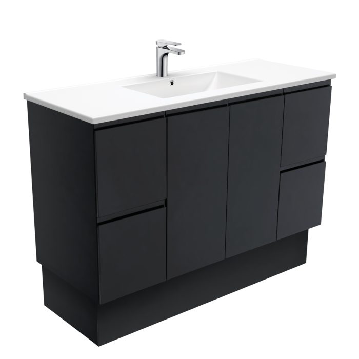 fienza Dolce Fingerpull Satin Black 1200 Vanity On Kickboard