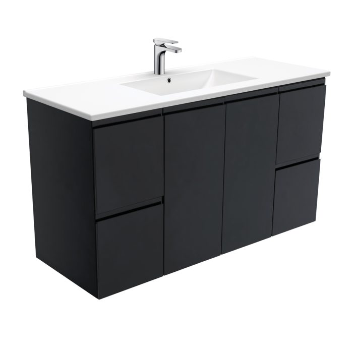 fienza Dolce Fingerpull Satin Black 1200 Wall-Hung Vanity