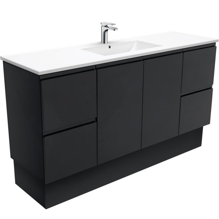 fienza Dolce Fingerpull Satin Black 1500 Single Bowl Vanity On Kickboard