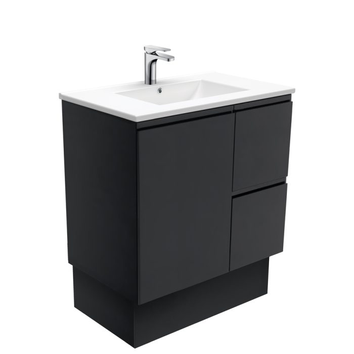 fienza Dolce Fingerpull Satin Black 750 Vanity On Kickboard