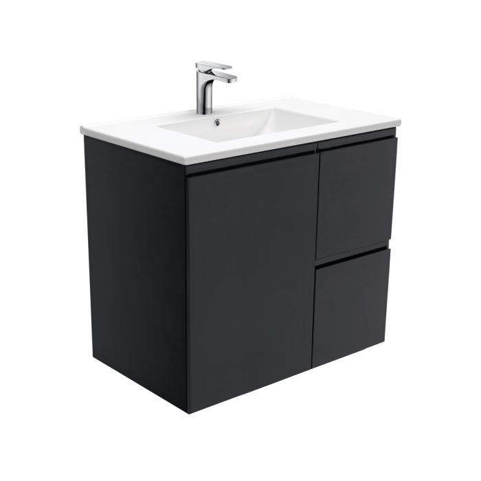 fienza Dolce Fingerpull Satin Black 750 Wall-Hung Vanity