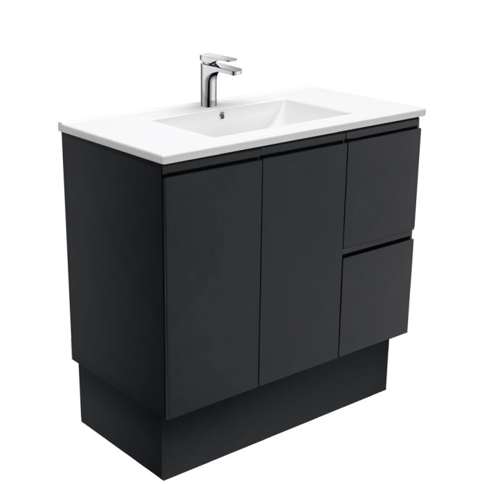 fienza Dolce Fingerpull Satin Black 900 Vanity On Kickboard