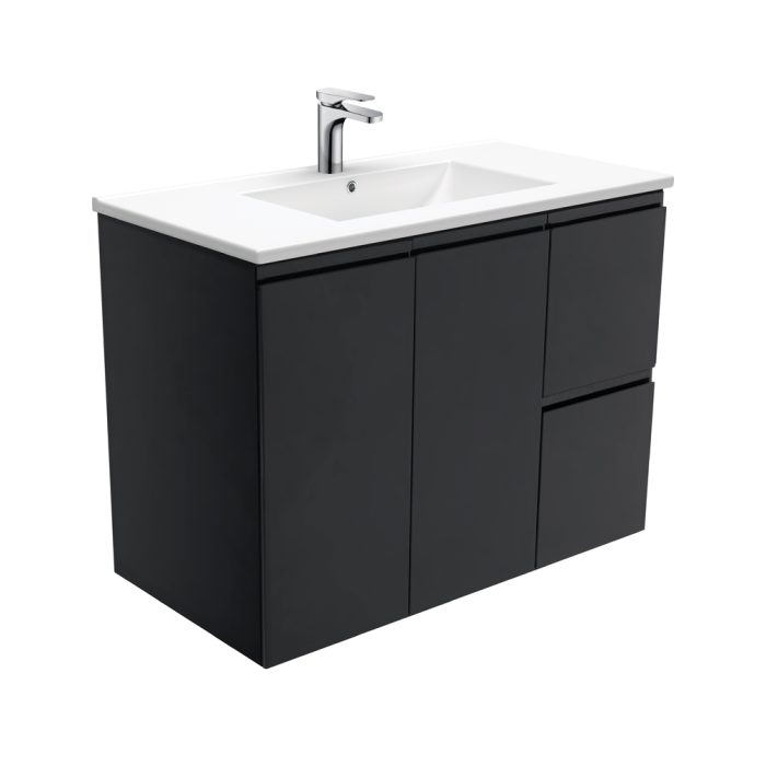 fienza Dolce Fingerpull Satin Black 900 Wall-Hung Vanity