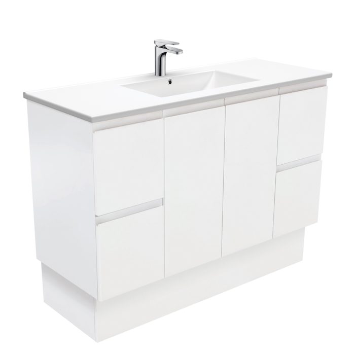fienza Dolce Fingerpull Satin White 1200 Vanity On Kickboard