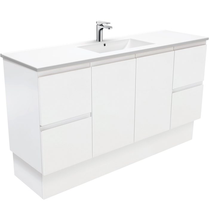 fienza Dolce Fingerpull Satin White 1500 Single Bowl Vanity On Kickboard