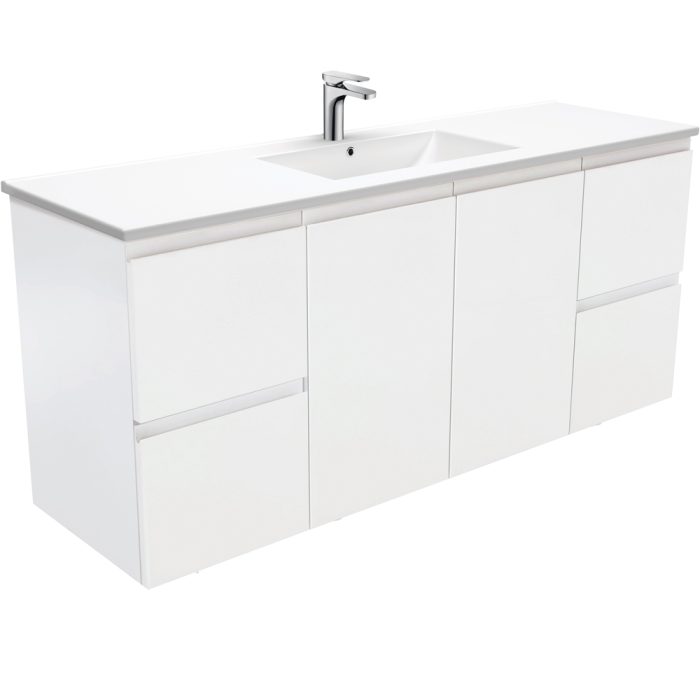fienza Dolce Fingerpull Satin White 1500 Single Bowl Wall-Hung Vanity