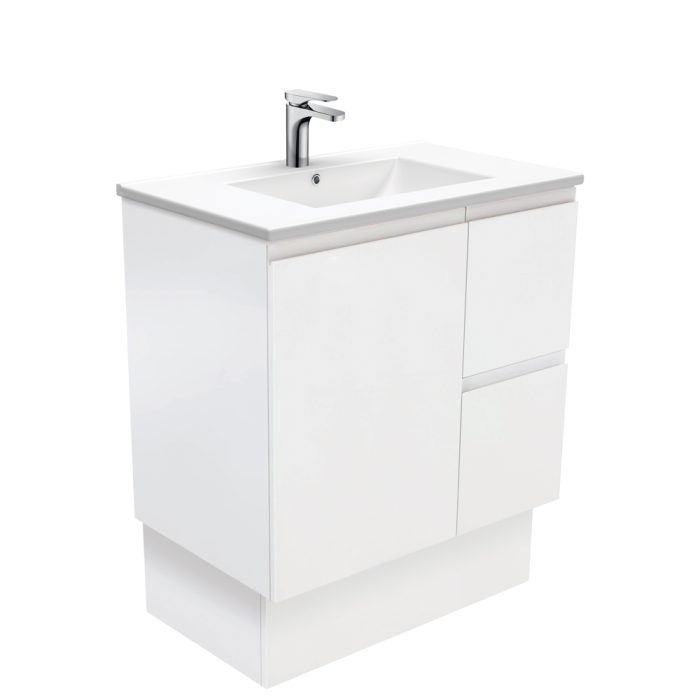 fienza Dolce Fingerpull Satin White 750 Vanity On Kickboard