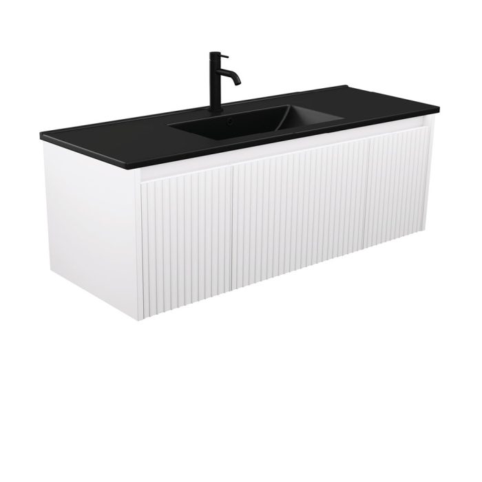fienza Dolce Matte Black Alina Satin White 1200 Wall-Hung Vanity