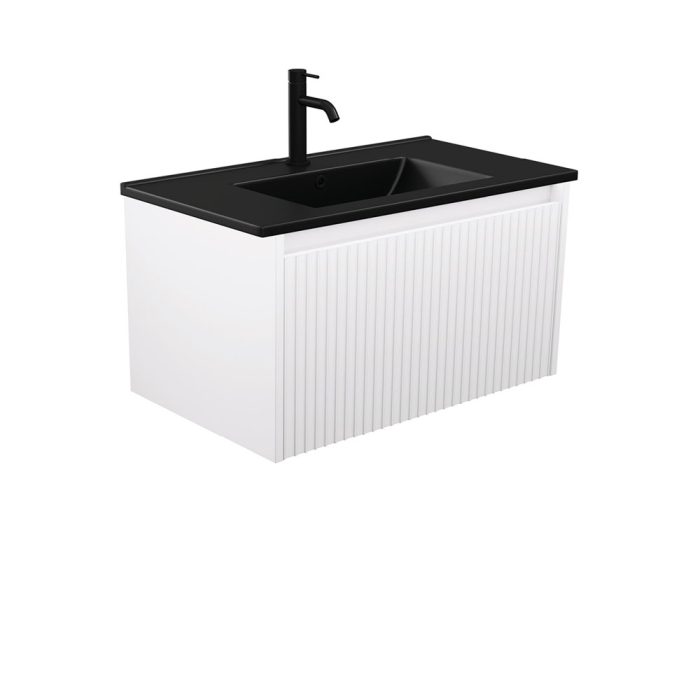 fienza Dolce Matte Black Alina Satin White 750 Wall-Hung Vanity
