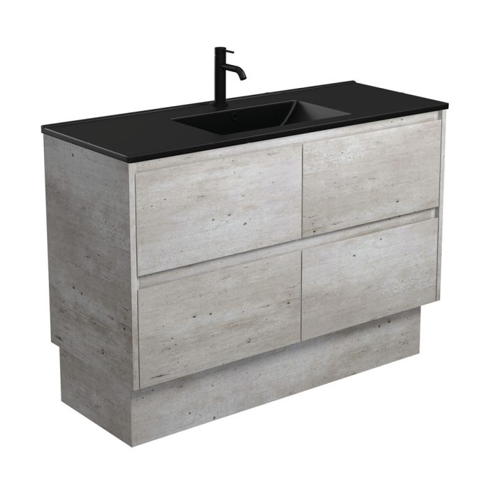 fienza Dolce Matte Black Amato 1200 Industrial Vanity On Kick
