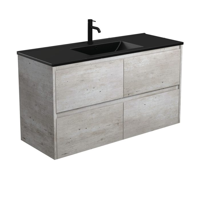 fienza Dolce Matte Black Amato 1200 Industrial Wall-Hung Vanity