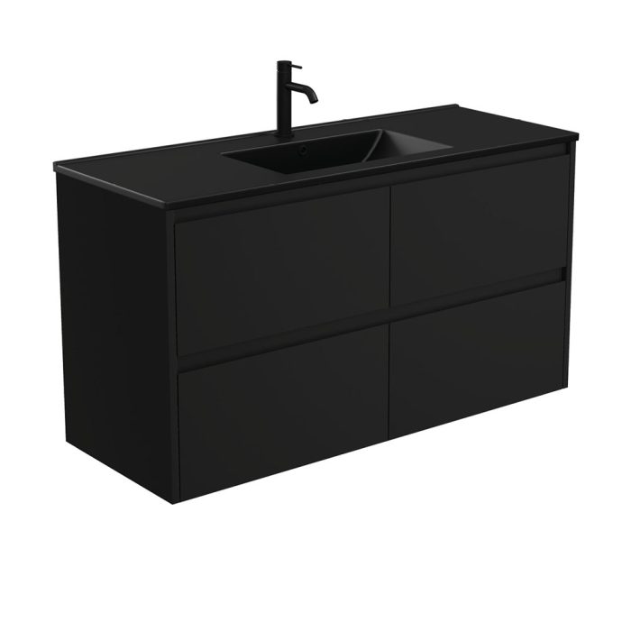 fienza Dolce Matte Black Amato 1200 Satin Black Wall-Hung Vanity