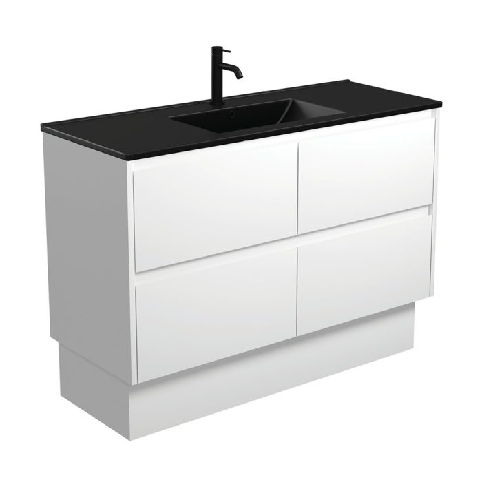 fienza Dolce Matte Black Amato 1200 Satin White Vanity On Kick
