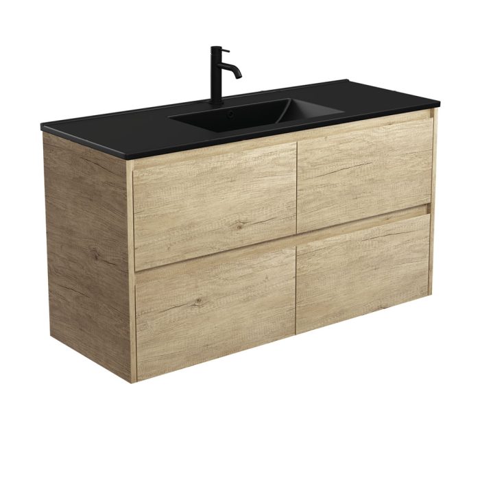 fienza Dolce Matte Black Amato 1200 Scandi Oak Wall-Hung Vanity