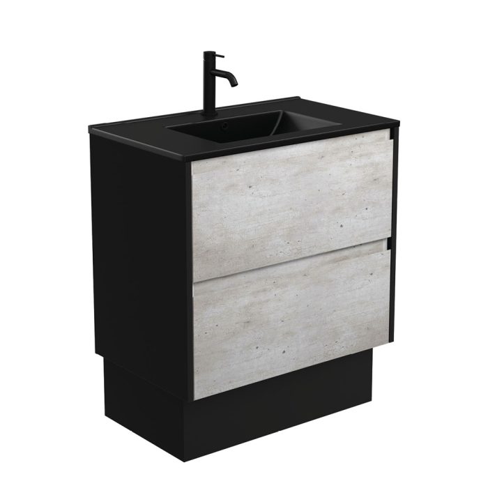 fienza Dolce Matte Black Amato 750 Industrial Vanity On Kick Satin Black Panels