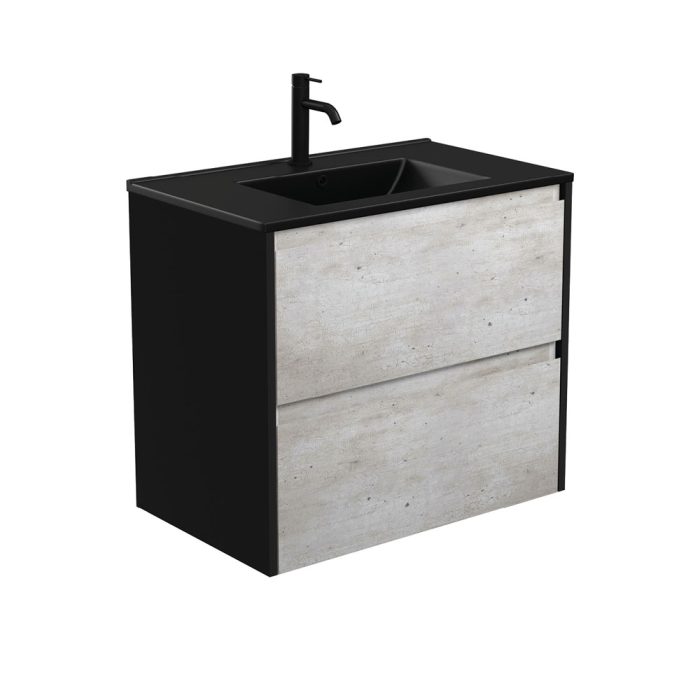 fienza Dolce Matte Black Amato 750 Industrial Wall-Hung Vanity Satin Black Panels