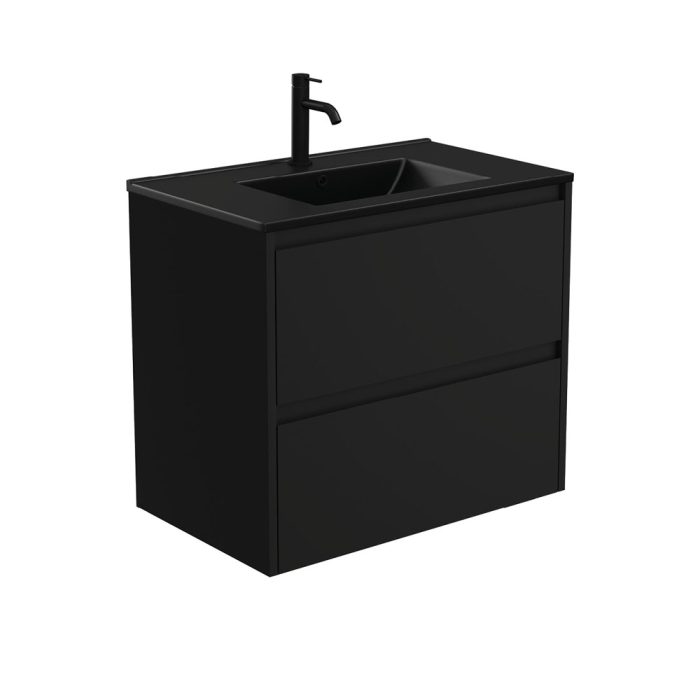 fienza Dolce Matte Black Amato 750 Satin Black Wall-Hung Vanity