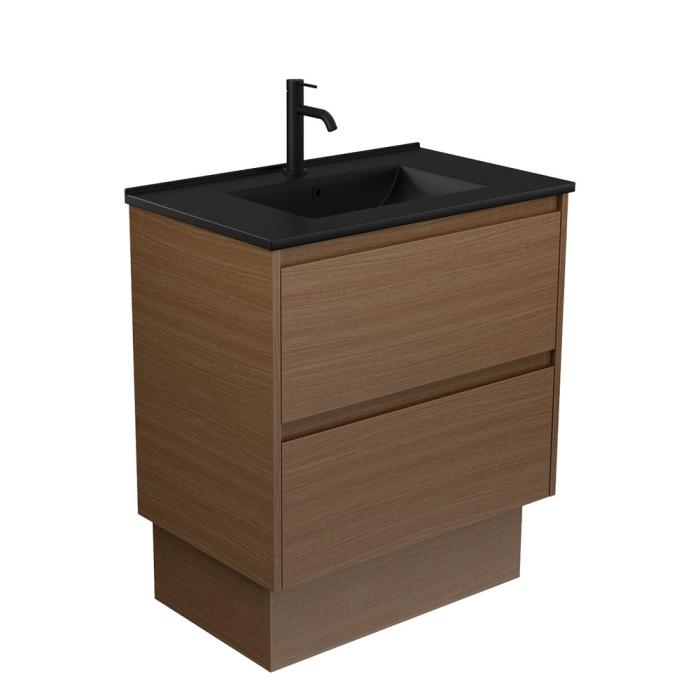 fienza Dolce Matte Black Amato 750 Walnut Vanity On Kick