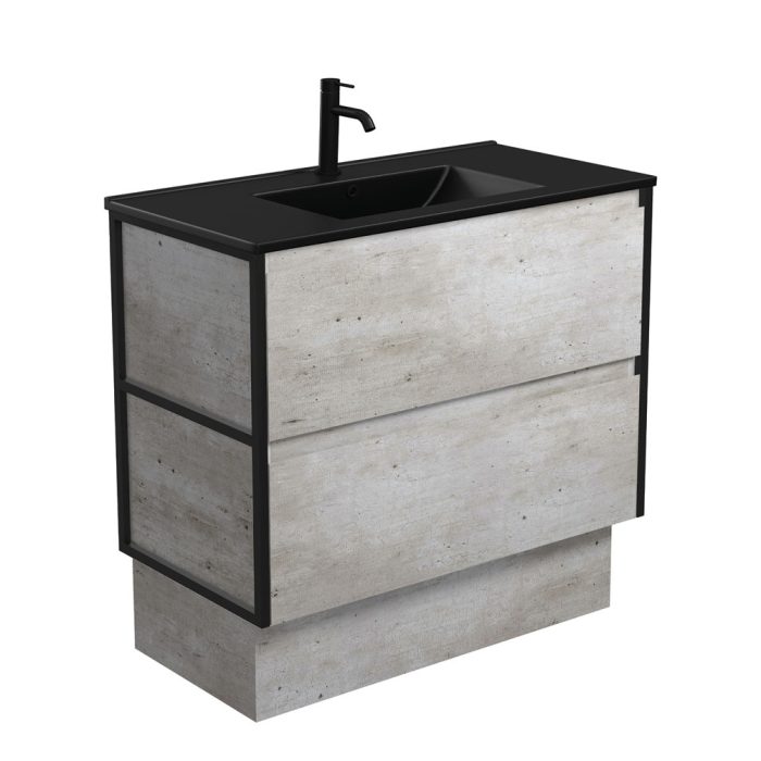 fienza Dolce Matte Black Amato 900 Industrial Vanity On Kick Matte Black Frames