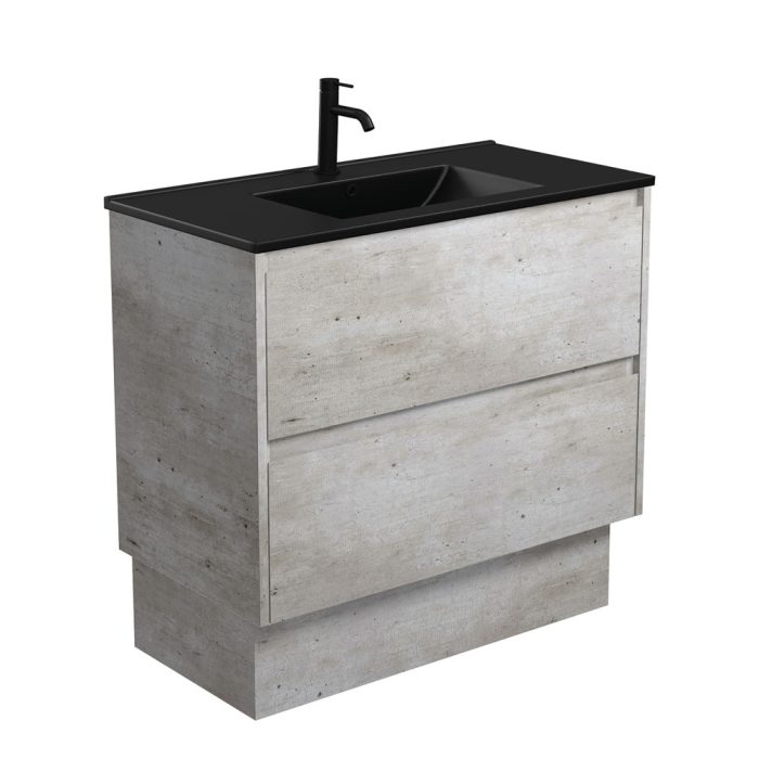 fienza Dolce Matte Black Amato 900 Industrial Vanity On Kick
