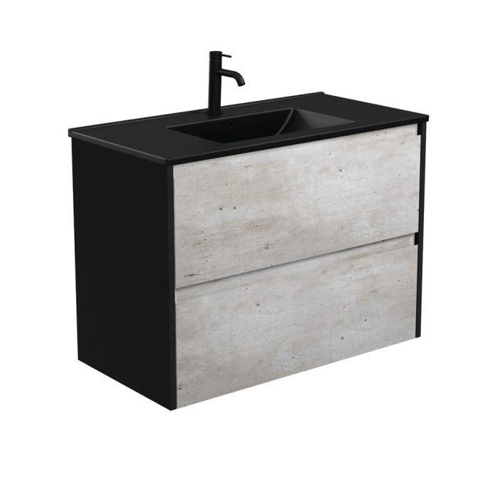 fienza Dolce Matte Black Amato 900 Industrial Wall-Hung Vanity Satin Black Panels
