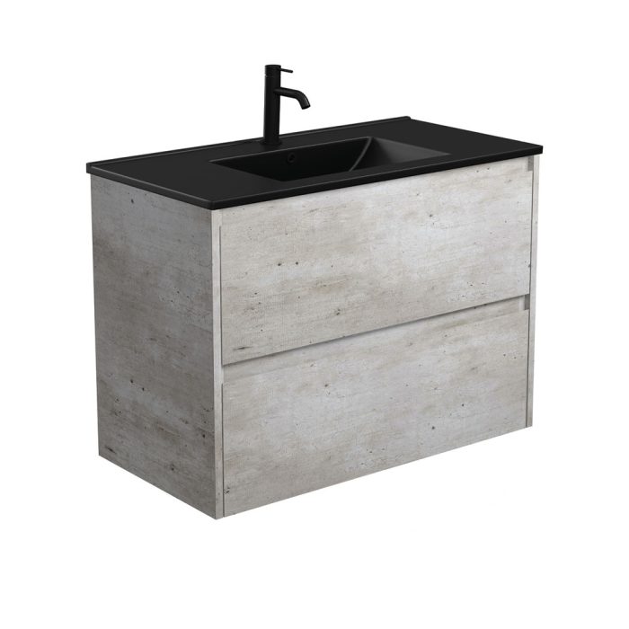 fienza Dolce Matte Black Amato 900 Industrial Wall-Hung Vanity