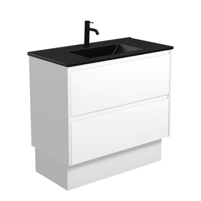 fienza Dolce Matte Black Amato 900 Satin White Vanity On Kick