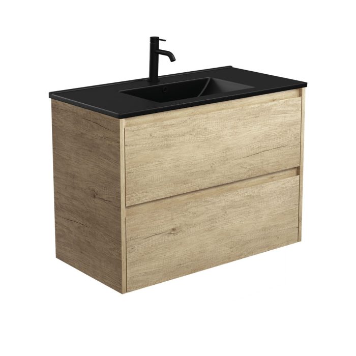 fienza Dolce Matte Black Amato 900 Scandi Oak Wall-Hung Vanity