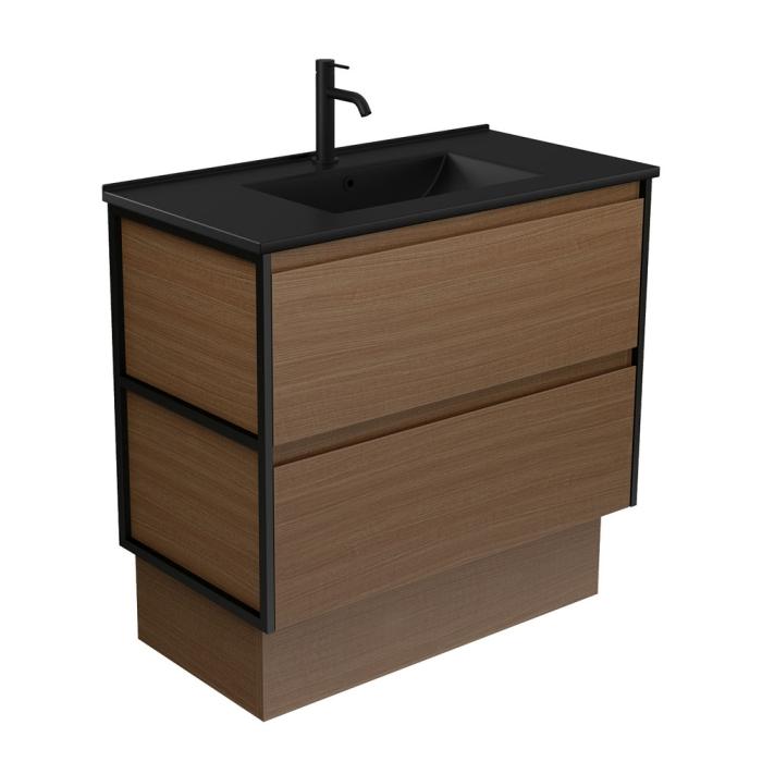 fienza Dolce Matte Black Amato 900 Walnut Vanity on Kick Matte Black Frames