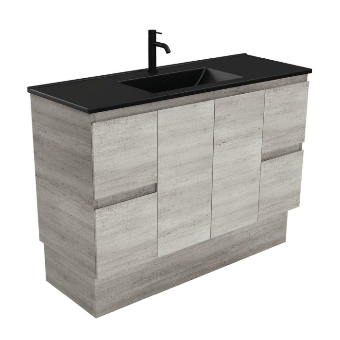 fienza Dolce Matte Black Edge Industrial 1200 Vanity On Kickboard