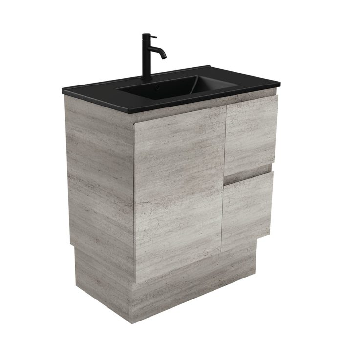 fienza Dolce Matte Black Edge Industrial 750 Vanity On Kickboard
