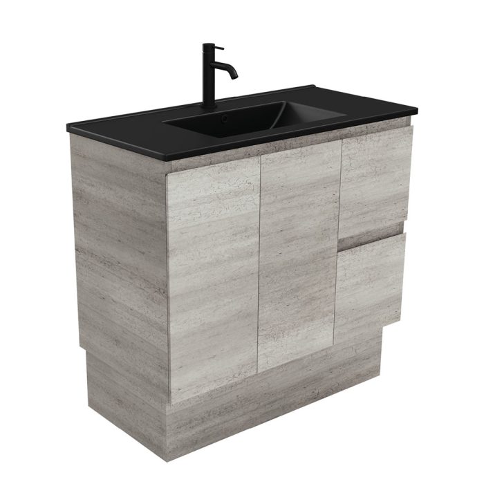 fienza Dolce Matte Black Edge Industrial 900 Vanity On Kickboard
