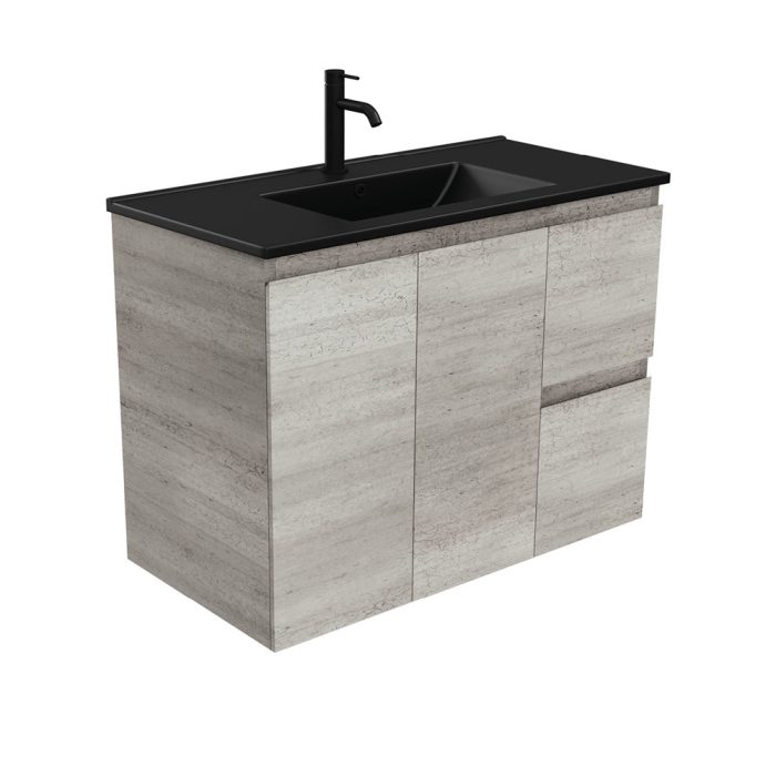 fienza Dolce Matte Black Edge Industrial 900 Wall-Hung Vanity