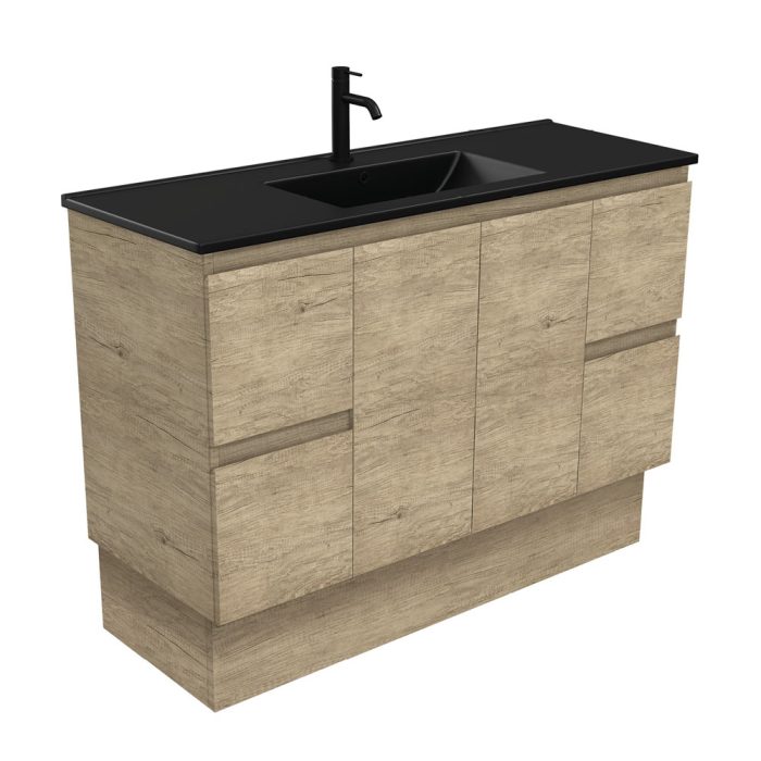 fienza Dolce Matte Black Edge Scandi Oak 1200 Vanity On Kickboard