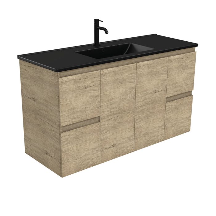 fienza Dolce Matte Black Edge Scandi Oak 1200 Wall-Hung Vanity