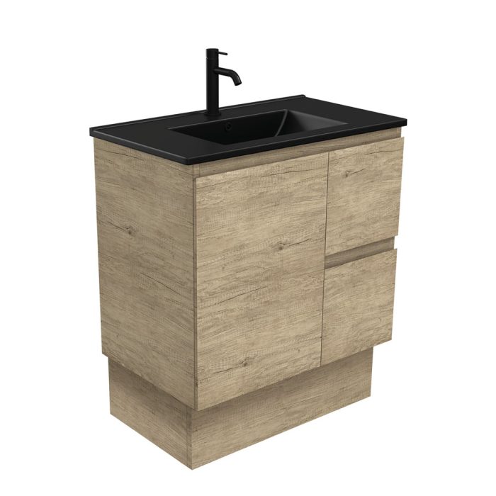 fienza Dolce Matte Black Edge Scandi Oak 750 Vanity On Kickboard