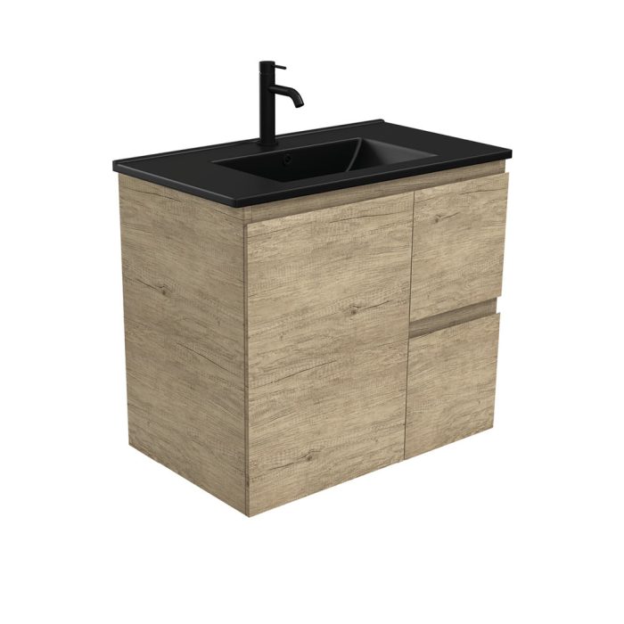 fienza Dolce Matte Black Edge Scandi Oak 750 Wall-Hung Vanity