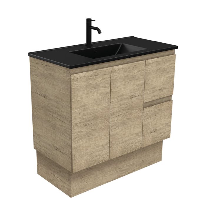 fienza Dolce Matte Black Edge Scandi Oak 900 Vanity On Kickboard