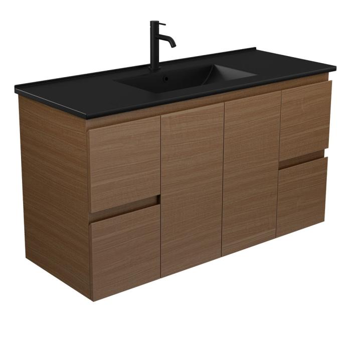 fienza DOLCE Matte Black Edge Walnut 1200 Wall Hung Vanity
