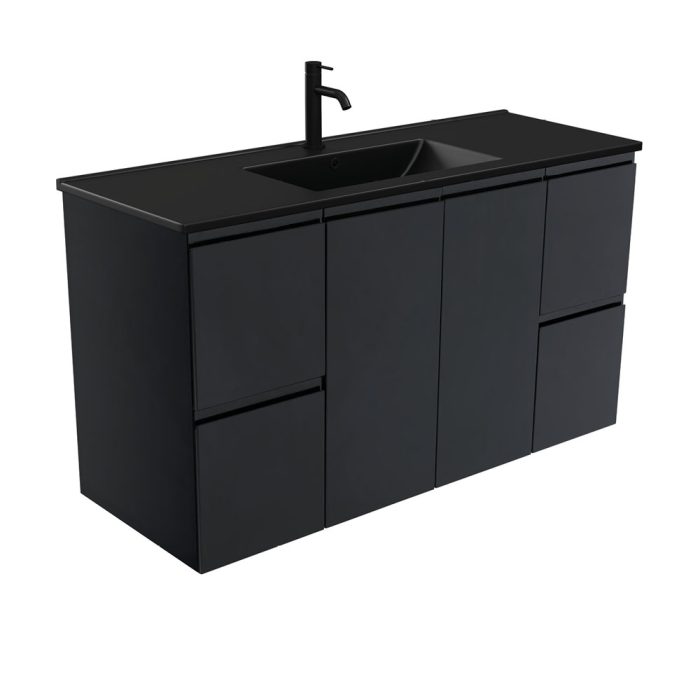fienza Dolce Matte Black Fingerpull Satin Black 1200 Wall-Hung Vanity