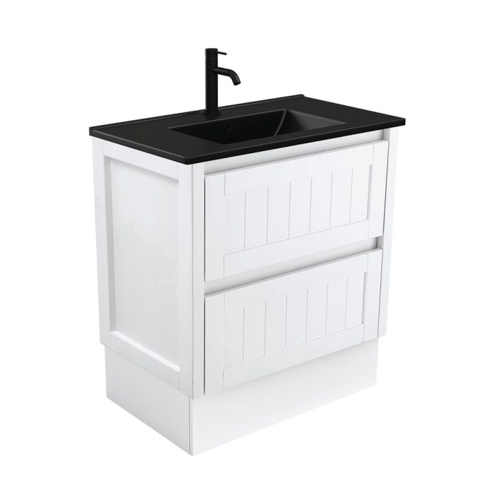 fienza Dolce Matte Black Hampton 750 Vanity On Kickboard