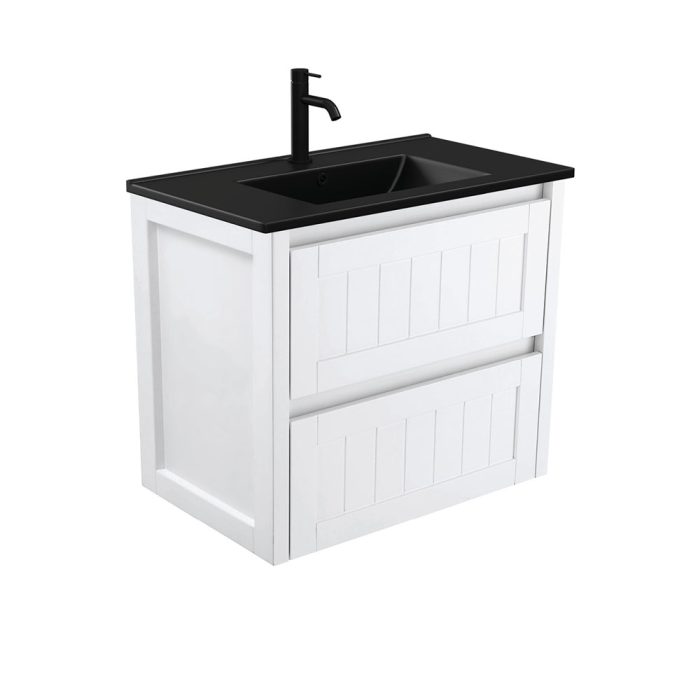fienza Dolce Matte Black Hampton 750 Wall-Hung Vanity