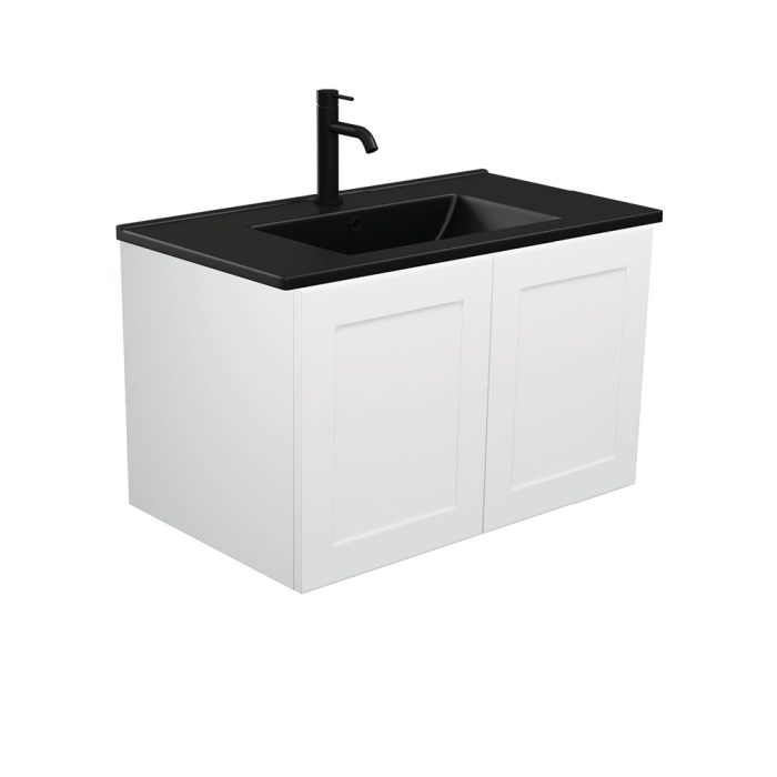 fienza Dolce Matte Black Mila 750 Wall-Hung Vanity Left Drawer
