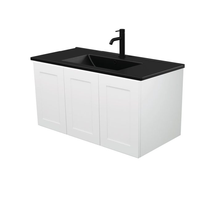 fienza Dolce Matte Black Mila 900 Wall-Hung Vanity Right Drawer