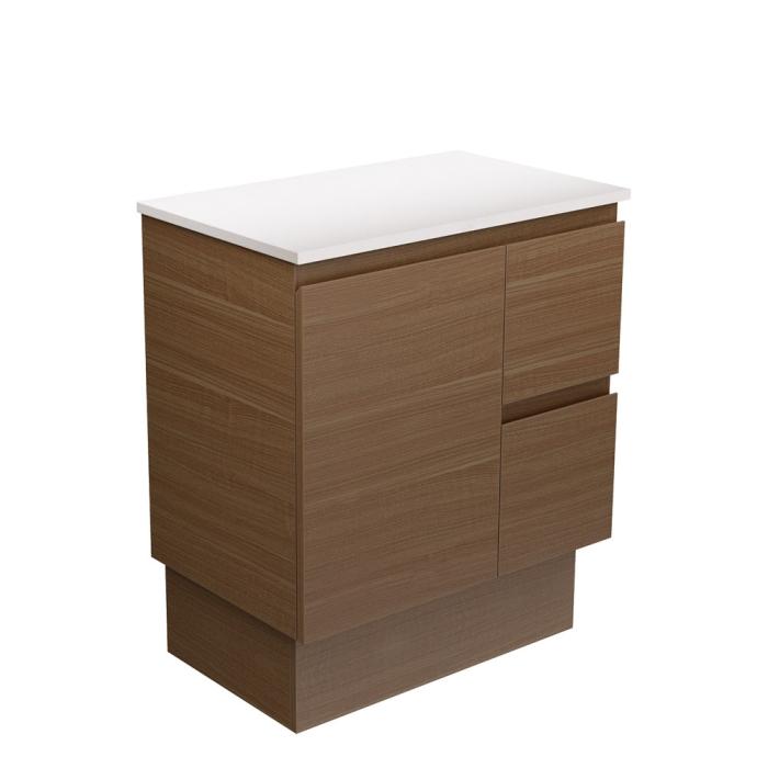 fienza Edge Walnut 750 Cabinet on Kickboard Right Hand Drawers
