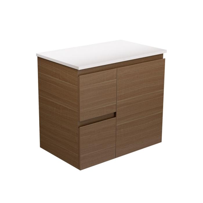 fienza Edge Walnut 750 Wall-Hung Cabinet Left Hand Drawers