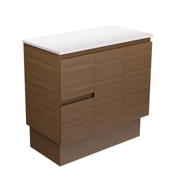 fienza Edge Walnut 900 Cabinet on Kickboard Left Hand Drawers