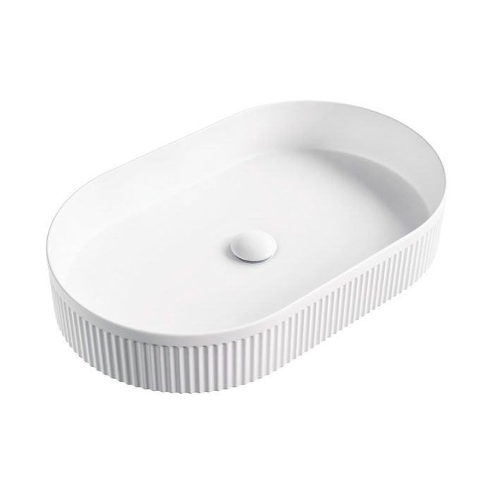 fienza Eleanor Oval Above Counter Fluted Basin Matte White