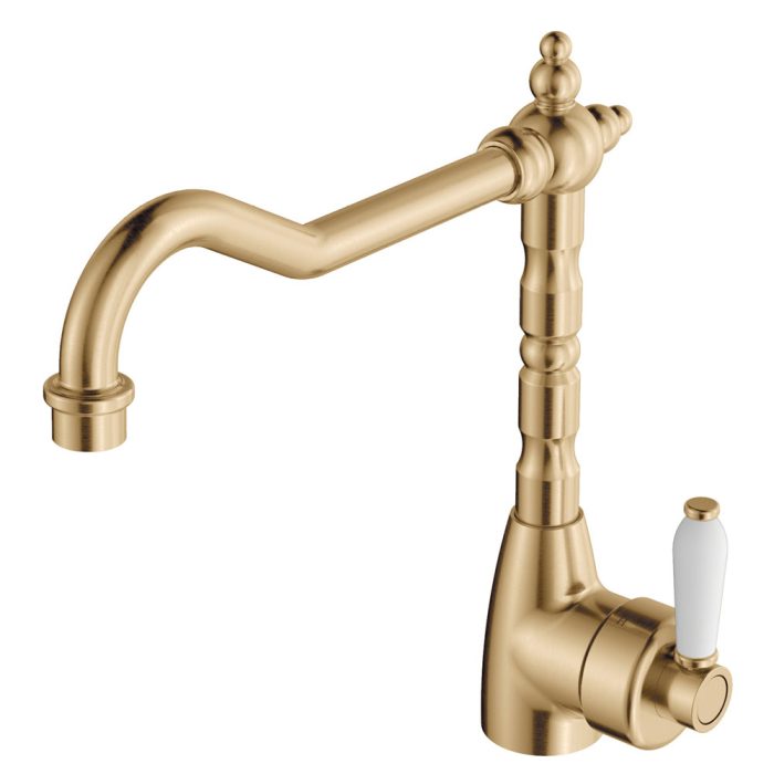 fienza Eleanor Shepherds Crook Sink Mixer Urban Brass / Ceramic