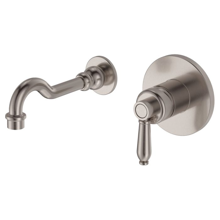 fienza Eleanor Wall Basin/Bath Mixer Set Brushed Nickel / Brushed Nickel